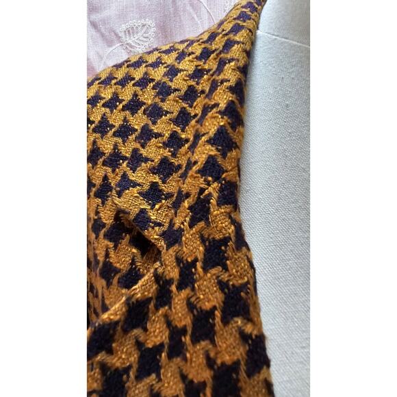 Vintage Purple Gold Houndstooth Tweed Blazer Notched Lapel Petite LSU 12 Med Lrg - Picture 3 of 5